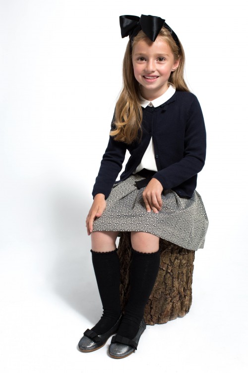 Marie-Chantal - AW15 - jacquard structured skirt girl sitting